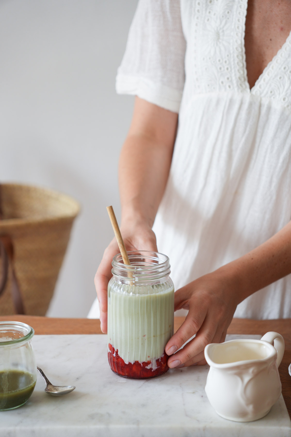 truskawkowe latte z matchą